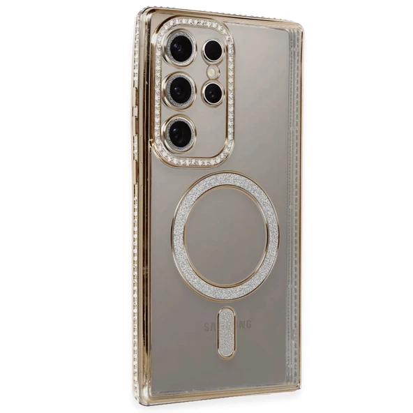 Samsung Galaxy S24 Ultra Kılıf Joke Simli Magneticsafe Kılıf - Gold ürün görseli 1