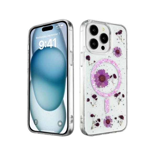 İphone 14 Pro Kılıf Daisy Simli Magsafe Kapak - Mor ürün görseli 1
