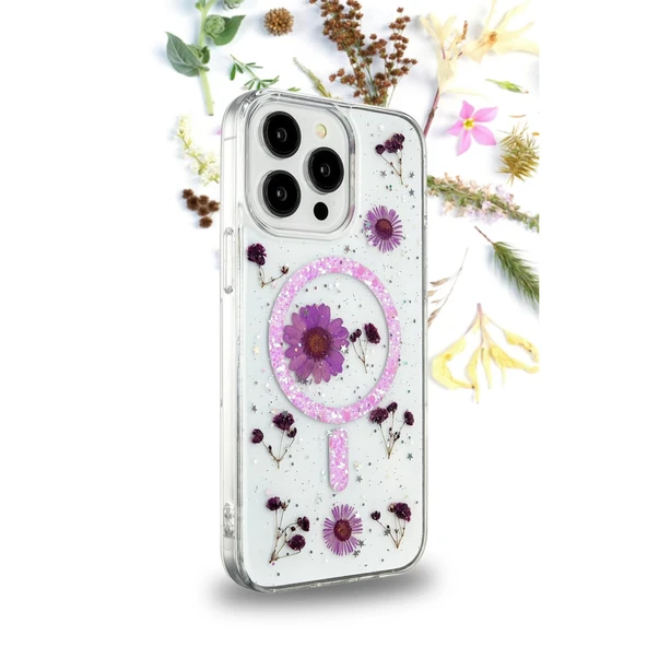 İphone 12 Kılıf Daisy Simli Magsafe Kapak - Pembe - Resim 3