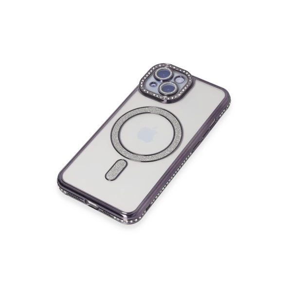 İphone 13 Kılıf Joke Simli Magneticsafe Kılıf - Derin Mor - Resim 2