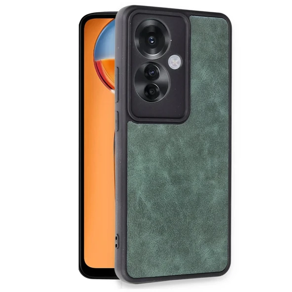 Oppo Reno 11f Kılıf Aras Deri Kapak - Koyu Yeşil - Resim 2