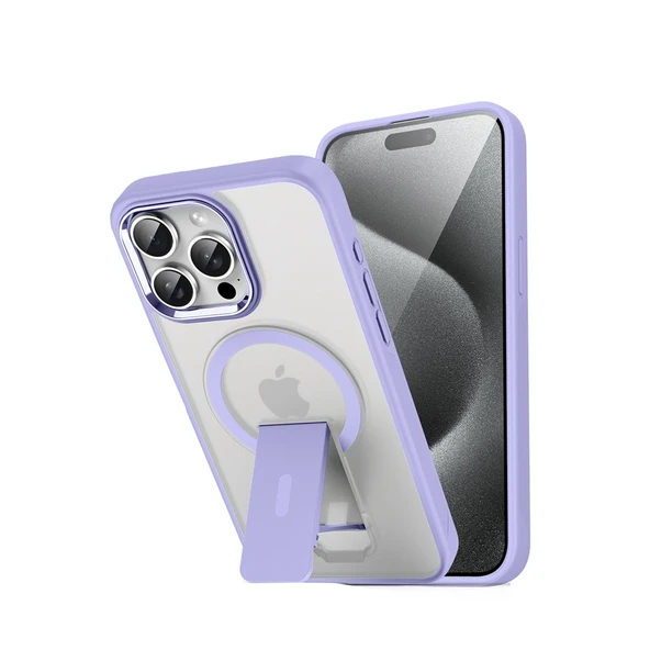 İphone 14 Pro Tork Magsafe Standlı Kapak - Lila - Resim 2