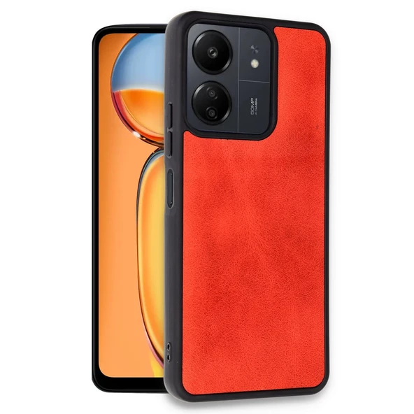 Xiaomi Redmi 13c Kılıf Aras Deri Kapak - Kırmızı - Resim 2