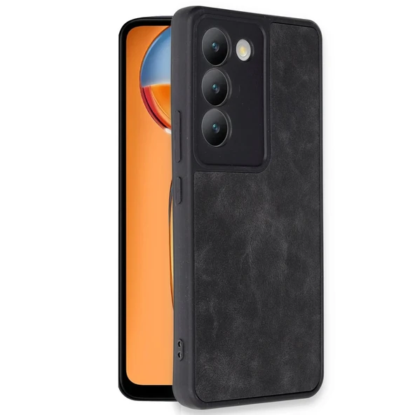 Vivo V30 Lite 4g Kılıf Aras Deri Kapak - Siyah - Resim 2