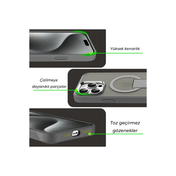 İphone 14 Pro Tork Magsafe Standlı Kapak - Siyah - Resim 4