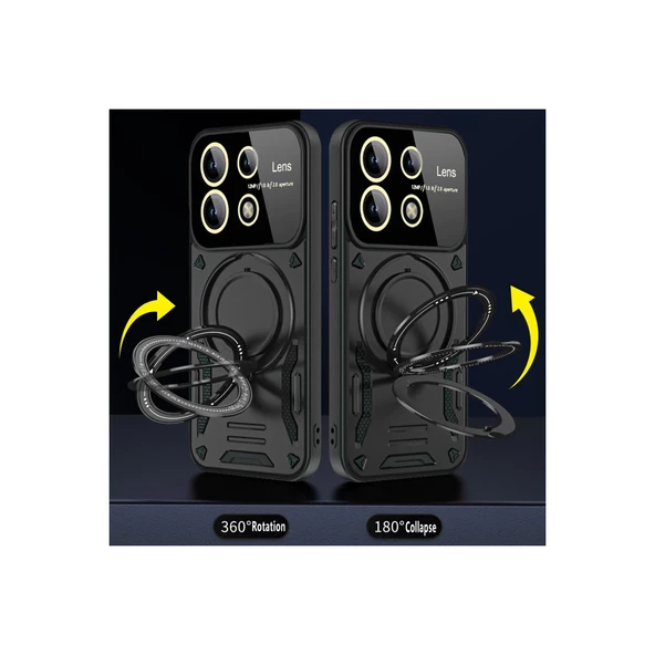 Xiaomi Redmi Note 13 Pro 5g Kılıf Joy Lens Standlı Kapak - Koyu Yeşil - Resim 2