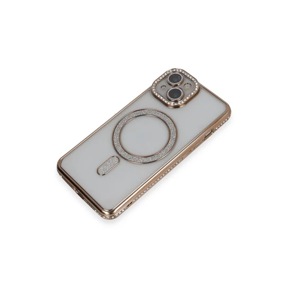 İphone 13 Kılıf Joke Simli Magneticsafe Kılıf - Gold - Resim 3