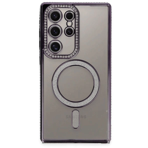 Samsung Galaxy S24 Ultra Kılıf Joke Simli Magneticsafe Kılıf - Derin Mor - Resim 2