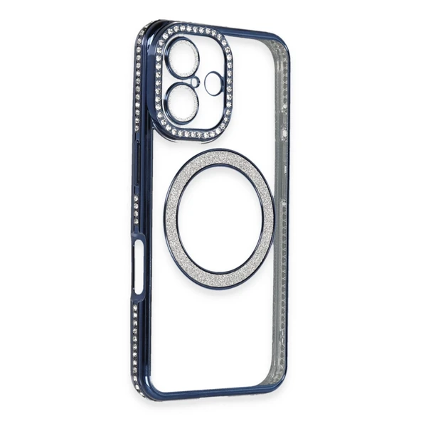 İphone 16 Plus Kılıf Joke Simli Magneticsafe Kılıf - Lacivert - Resim 2