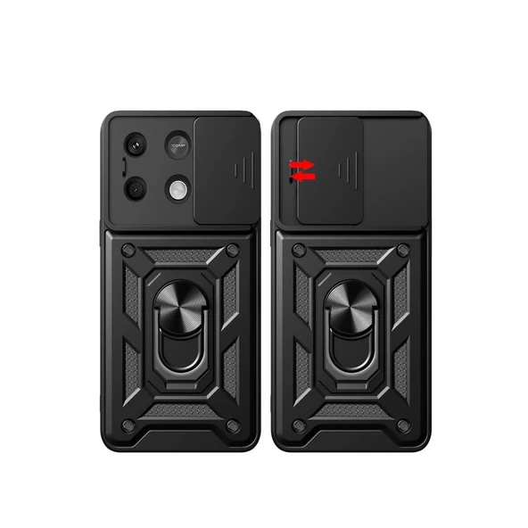 Xiaomi Poco X6 Pro Kılıf Pars Lens Yüzüklü Silikon - Siyah - Resim 3