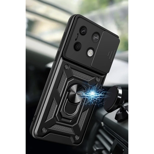 Xiaomi Poco X6 Pro Kılıf Pars Lens Yüzüklü Silikon - Siyah - Resim 2