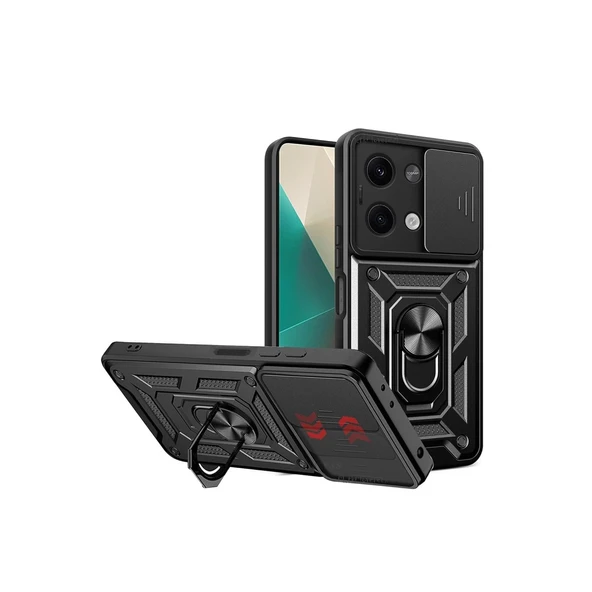 Xiaomi Poco X6 Kılıf Pars Lens Yüzüklü Silikon - Siyah ürün görseli 1