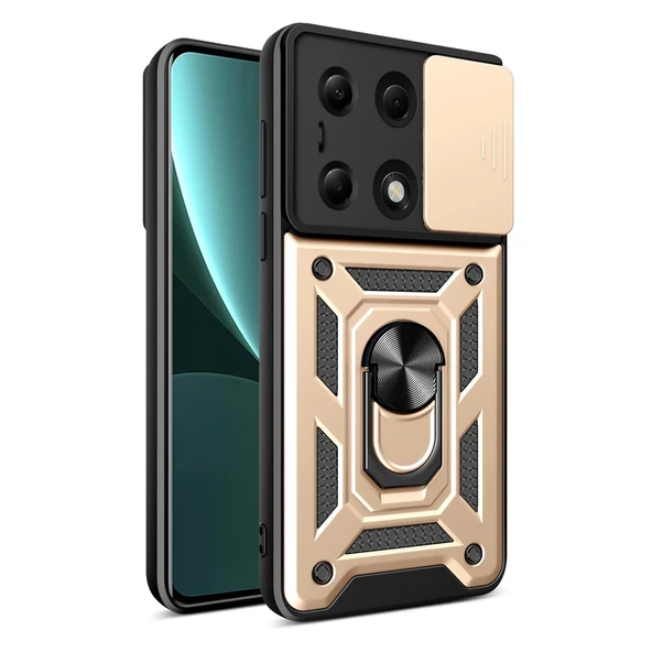 Xiaomi Poco M6 Pro 4g Kılıf Pars Lens Yüzüklü Silikon - Gold ürün görseli 1