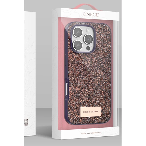 Onegif İphone 16 Pro Bright Simli Kapak - Gold - Resim 4