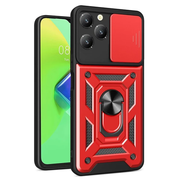 İnfinix Hot 40 Pro Kılıf Pars Lens Yüzüklü Silikon - Kırmızı ürün görseli 1