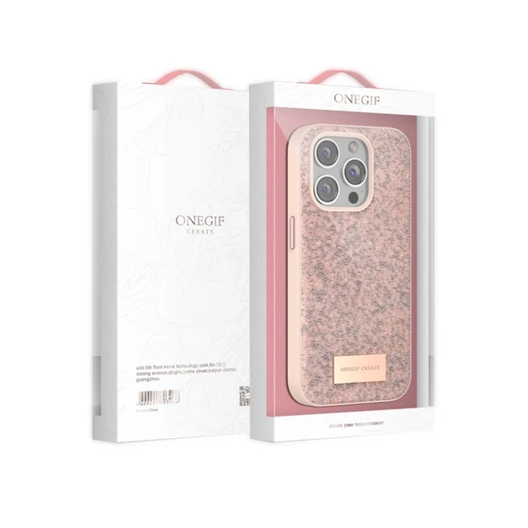 Onegif İphone 14 Pro Max Bright Simli Kapak - Gold - Resim 5