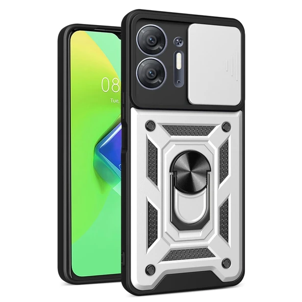 İnfinix Hot 30 5g Kılıf Pars Lens Yüzüklü Silikon - Gümüş ürün görseli 1