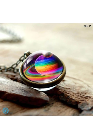 Çift Taraflı Unisex Bay  Galaksi Cam Küre Kolye-No 2 ürün görseli 1