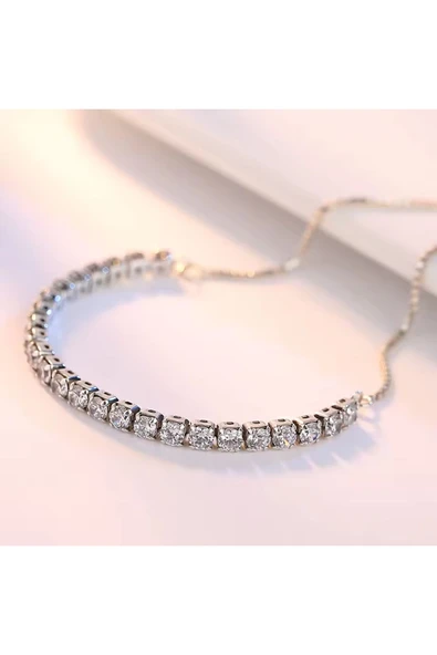 925 Ayar Gümüş Avusturya Kristali Taşlı Su Yolu Ayarlanabilir Asansörlü Bileklik Sevgiliye Hediye - Resim 2