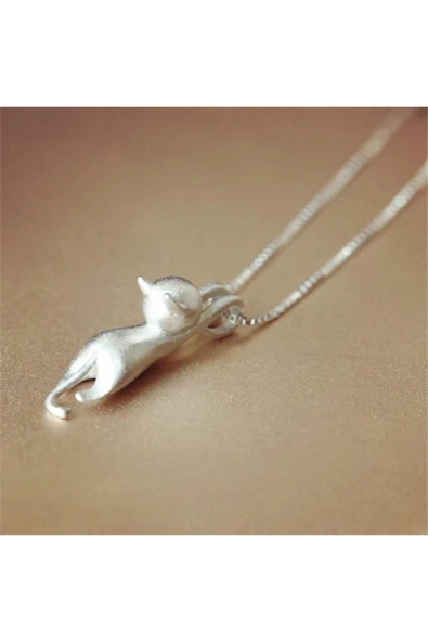 Gümüş Tiny Sevimli Kedi Kadın Kolye-parlak Sevgililer Günü Hediyelik - Resim 4