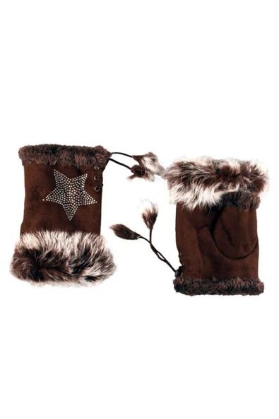 Parmaksız Tasarım Yıldız ve Parıltı Taşlı Kadın Eldiven Ayarlanır ürün görseli 1