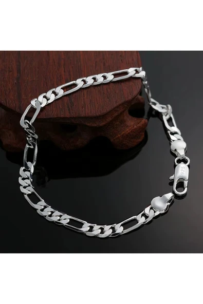 Erkek Kadın Unisex Figaro 6mm Gümüş Kaplama Zincir Bileklik Künye Hediyelik ürün görseli 1