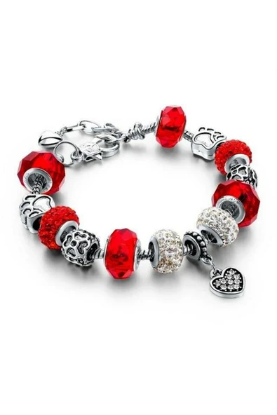 Avusturya Kristali Charmlı Gümüş Kaplama Kadın Bileklik 20 Cm ürün görseli 1