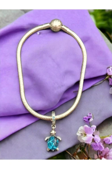 925 Ayar Kaplumbağa Murano Charmlı Gümüş Bileklik - Resim 2