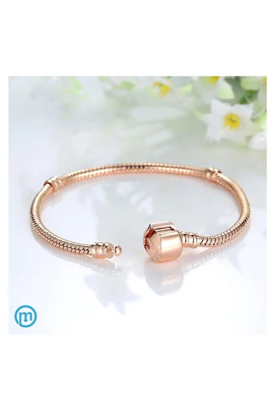 925 Ayar Cham Uyumlu Yılan Zincir Gümüş Üzeri Altın Kaplama Kadın Bileklik-rose Gold - Resim 4