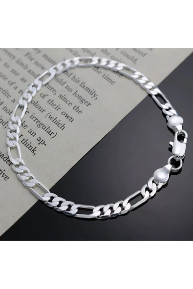 Erkek Kadın Unisex Figaro 6mm Gümüş Kaplama Zincir Bileklik Künye Hediyelik - Resim 3