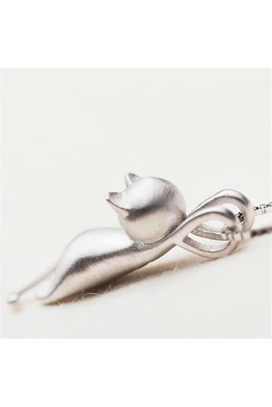 Gümüş Tiny Sevimli Kedi Kadın Kolye-parlak Sevgililer Günü Hediyelik - Resim 8