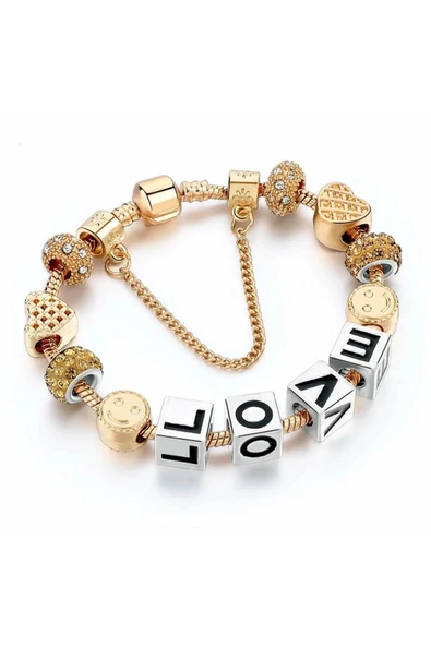 14k Altın Kaplama Avusturya Kristali Lowe Figürlü Charmlı Kadın Bileklik 20 Cm ürün görseli 1