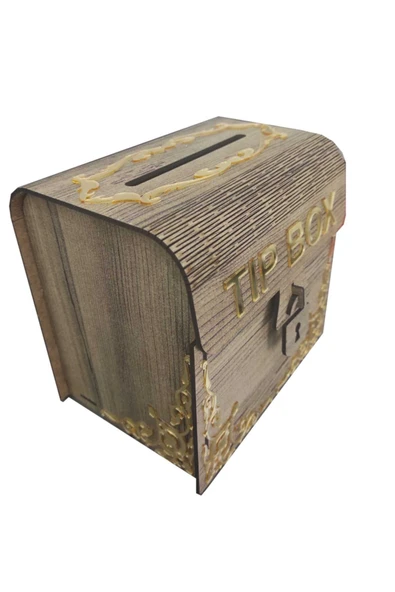 Ahşap Sandık Tip Box Kumbara Bahşiş Kutusu Masa Üstü Para ve Bağış Toplama Kutusu - Resim 2