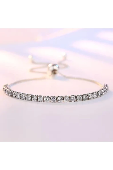 925 Ayar Gümüş Avusturya Kristali Taşlı Su Yolu Ayarlanabilir Asansörlü Bileklik Sevgiliye Hediye ürün görseli 1