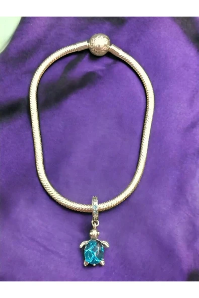 925 Ayar Kaplumbağa Murano Charmlı Gümüş Bileklik - Resim 3