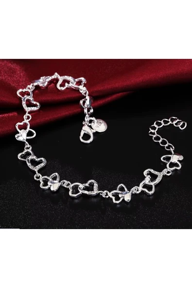 925 Ayar Gümüş Kalp Figürlü Taşlı Yeni Model Bileklik Sevgiliye Hediye - Resim 3