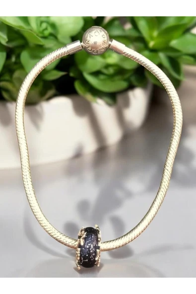 925 Ayar Mavi Galaksi Ve Yıldızlar Murano Charmlı Gümüş Bileklik - Resim 3