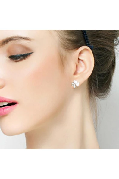 925 Ayar Yonca Tasarımlı Gümüş Küpe Hediyelik - Resim 2