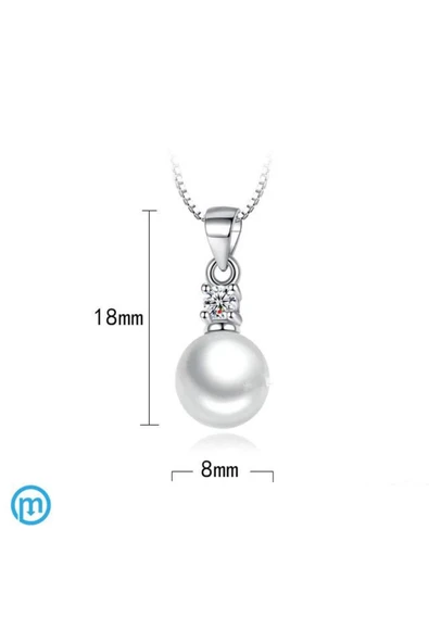 925 Ayar Gümüş Zirkon Taşlı Incili Zincirli Kolye Hediyelik - Resim 4