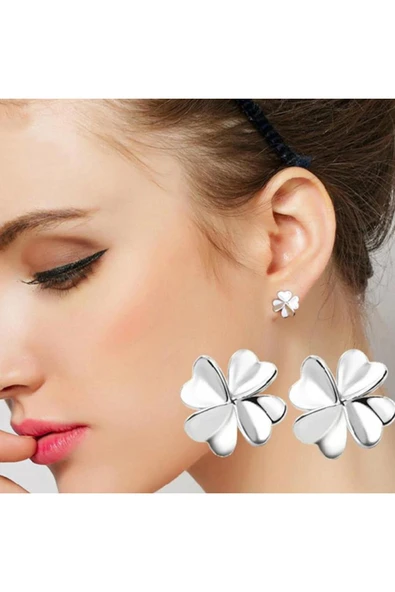 925 Ayar Yonca Tasarımlı Gümüş Küpe Hediyelik ürün görseli 1