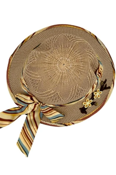 Kıds Kız Çocuk Şapkası Hasır Çiçek Figür Renkli Fiyonklu Model - Resim 2