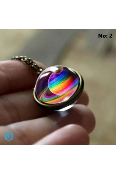 Çift Taraflı Unisex Bay  Galaksi Cam Küre Kolye-No 2 - Resim 2