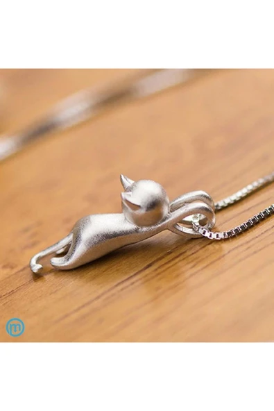 Gümüş Tiny Sevimli Kedi Kadın Kolye-parlak Sevgililer Günü Hediyelik - Resim 2