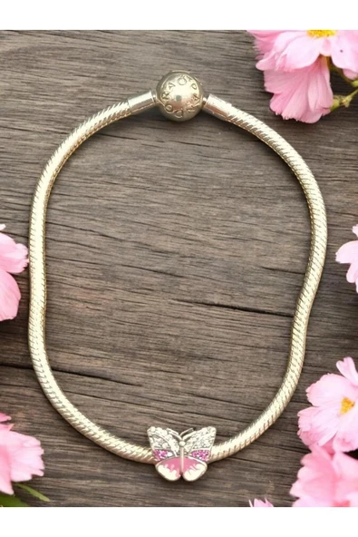925 Ayar Kelebek Charmlı Gümüş Bileklik - Resim 3
