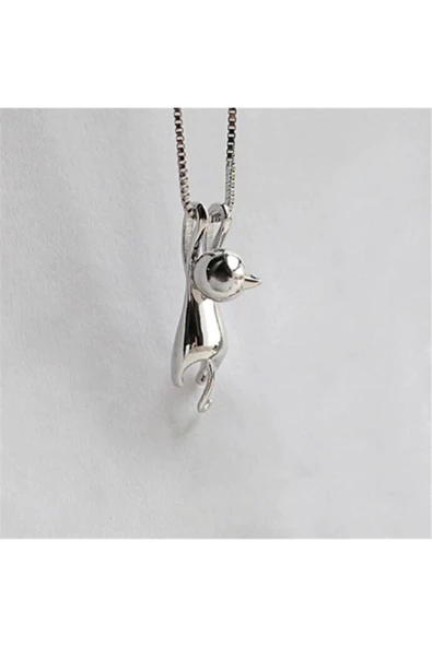 Gümüş Tiny Sevimli Kedi Kadın Kolye-parlak Sevgililer Günü Hediyelik - Resim 2