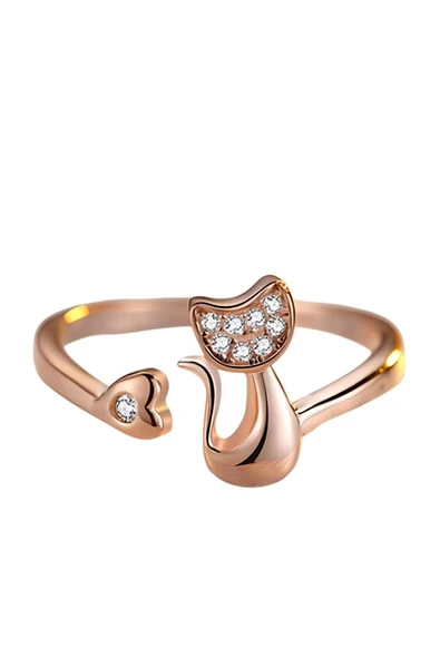 925 Ayar Gümüş Boyutlanabilir Sevimli Kedi Kadın Yüzük ürün görseli 1