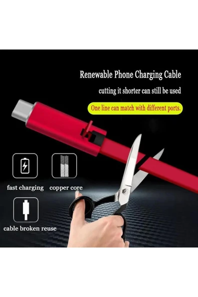 Apple iPhone 2.1A Yenilenebilir Kesilebilir USB Lightning Data ve Hızlı Şarj Kablosu - Resim 3