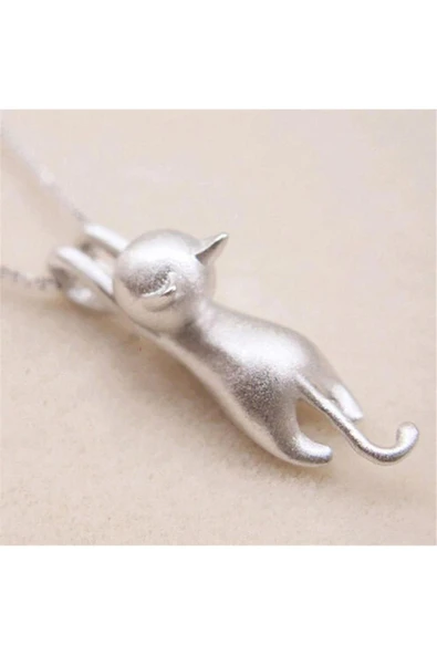 Gümüş Tiny Sevimli Kedi Kadın Kolye-parlak Sevgililer Günü Hediyelik - Resim 7