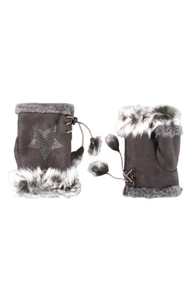 Parmaksız Tasarım Yıldız ve Parıltı Taşlı Kadın Eldiven Ayarlanır - Resim 5