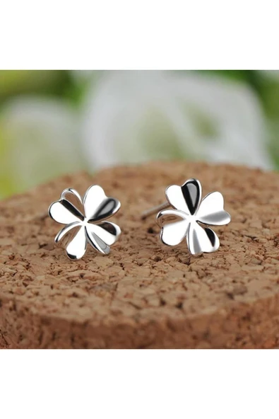 925 Ayar Yonca Tasarımlı Gümüş Küpe Hediyelik - Resim 6